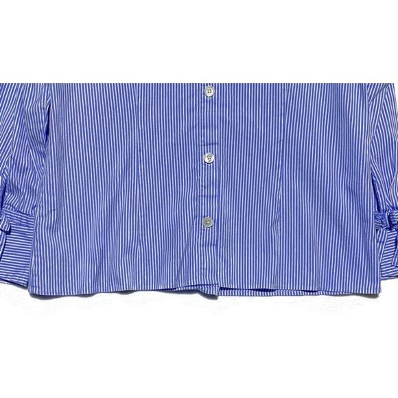 Talbots Pullover Shirt Women's Size Large Blue & White Pinstripe w/Bow on Sleeve - Picture 5 of 8